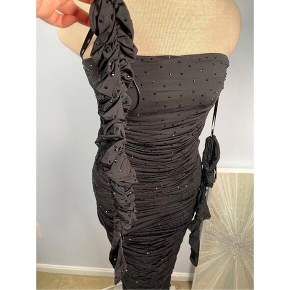 Alex Perry Hyland Crystal Embellished Strapless Ruched Black Maxi Dress Size 2 - Picture 10 of 14